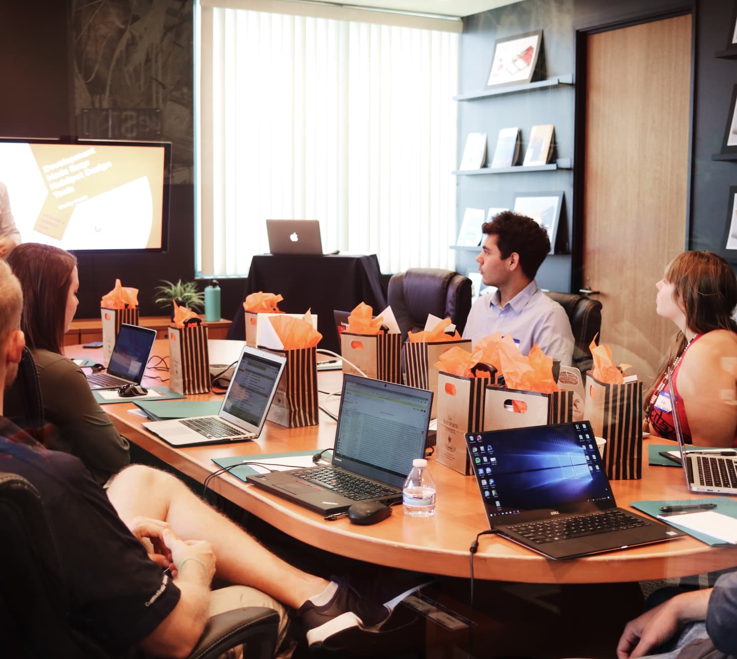 business meeting with laptops